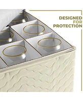 Sorbus Quilted Glassware Storage Case with Dividers - Holds 12 - Great for Protecting Wine Glasses, Champagne Flutes, Goblets, and more (Beige)