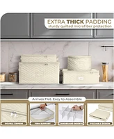 Sorbus Quilted Glassware Storage Case with Dividers - Holds 12 - Great for Protecting Wine Glasses, Champagne Flutes, Goblets, and more (Beige)