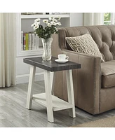 Two-Tone Wood Shelf Side Table in Weathered Charcoal and Beige