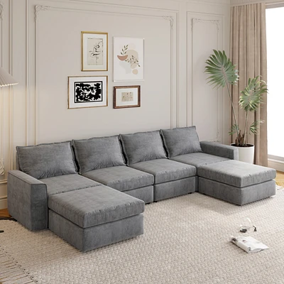115" Chenille Modular Sectional Sofa, 6-Seat Sleeper Sofa Bed