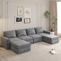 115" Chenille Modular Sectional Sofa, 6-Seat Sleeper Sofa Bed