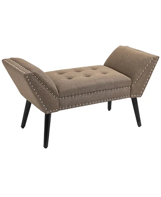 Homcom Button Tufted Bench w/ Armrest & Wooden Frame for Bedroom or Entryway