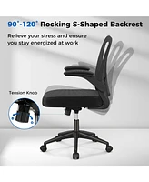 Ergonomic Office Chair with Flip-Up Armrests Rocking Backrest Computer Desk Chair
