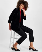 Kasper Women's Velour 3/4-Sleeve Cuffed Cardigan