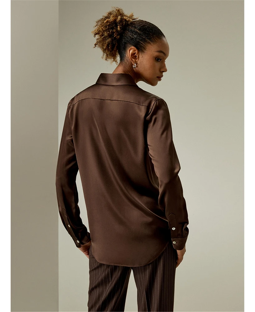 Spread Collar Silk Shirt for Women