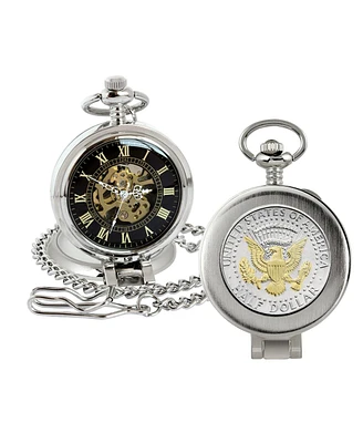 American Coin Treasures 16269 Selectively Gold-Layered Presidential Seal Jfk Half Dollar Coin Pocket Watch with Skeleton Movement, Black Dial with Gol