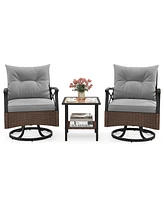 3 Pcs Patio Swivel Rocker Set with 2-Tier Coffee Table & Cozy Seat Back Cushions