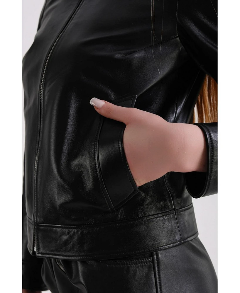 Furniq Uk Women's Leather Jacket, Black