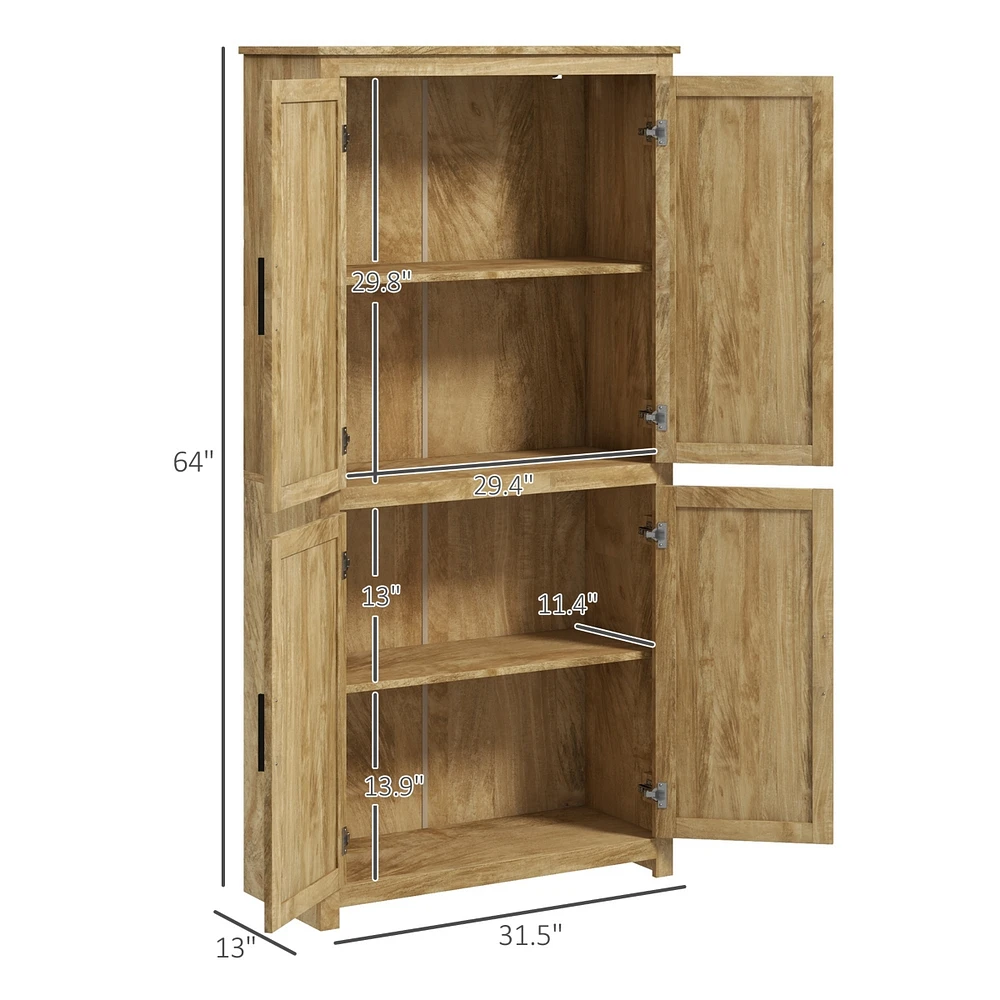 Homcom 64" Rat Kitchen Storage Cabinet with Adjustable Shelf, Natural
