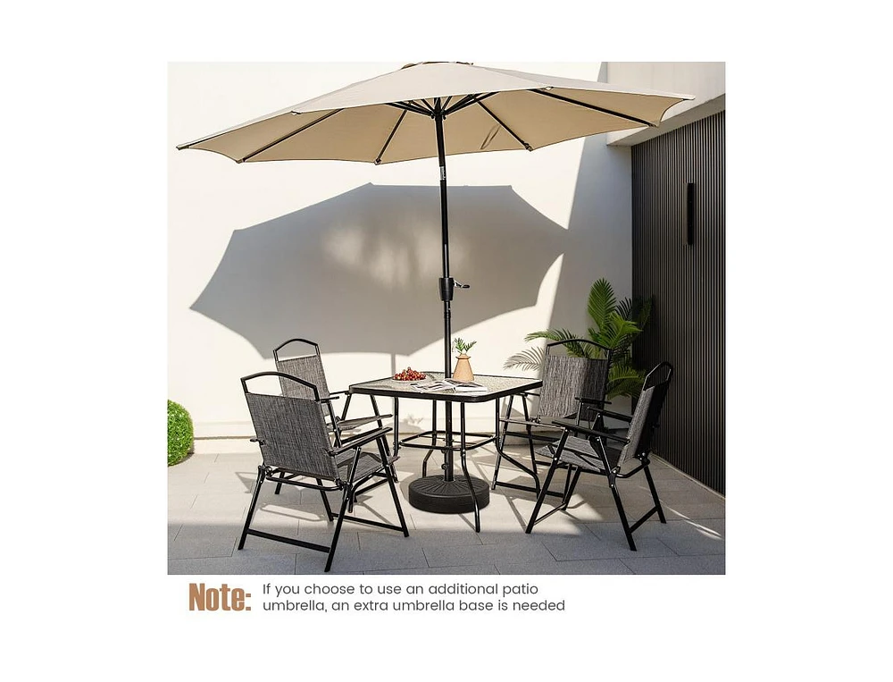 Slickblue 34 Inch Outdoor Dining Table Square Tempered Glass Table with 1.5 Inch Umbrella Hole-Black
