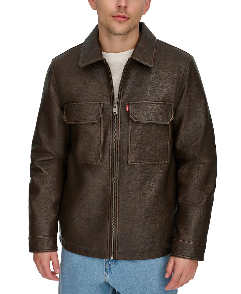 Levi's Men's Faux-Leather Zip Utility Shirt Jacket