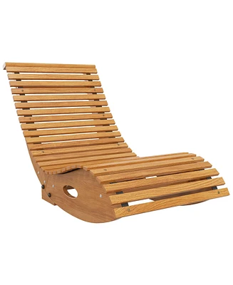 Outsunny Outdoor Rocking Chair w/ Slatted Seat, Wooden Rocking Chair,