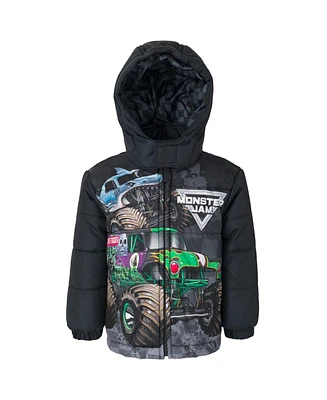 Monster Jam Boys Zip Up Winter Coat Puffer Jacket