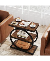 Tribesigns End Table, Narrow Table with 3 Storage Shelves, Wood Side Black Metal Frames, Industrial Small Sofa for Living Ro