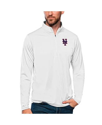 Antigua Men's White New York Mets Tribute Quarter-Zip Pullover Top