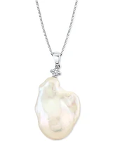 Cultured Baroque Freshwater Pearl (14-16mm) & Diamond (1/10 ct. t.w.) 18" Pendant Necklace in 14k White Gold