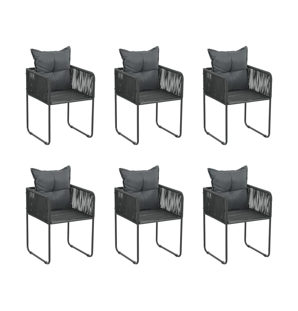 Patio Chairs 6 pcs with Pillows Poly Rattan Black