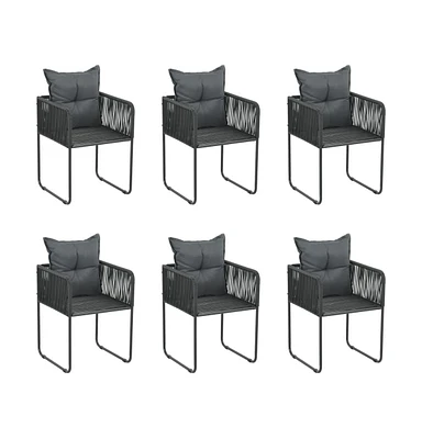Patio Chairs 6 pcs with Pillows Poly Rattan Black