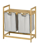 Homcom Double Laundry Hamper with 2 Removable Bags, and Natural Wood