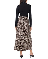 Vince Camuto Women's Pull-On A-Line Cheetah Print Midi Skirt