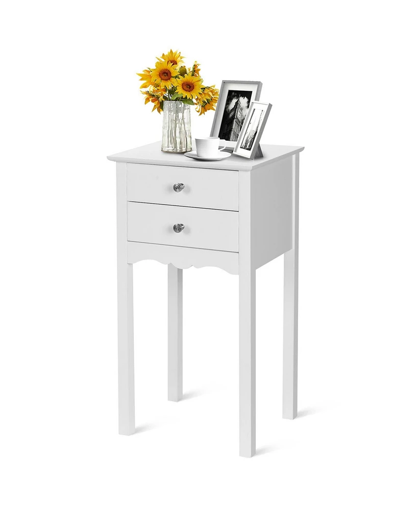 Sugift Side Table End Accent with 2 Drawers-White
