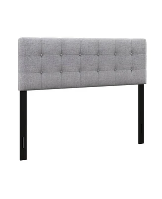 Linen Upholstered Headboard with Solid Rubber Wood Legs-Gray