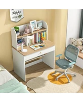 Kids Wooden Study Desk Children Writing Table with Hutch & Drawer