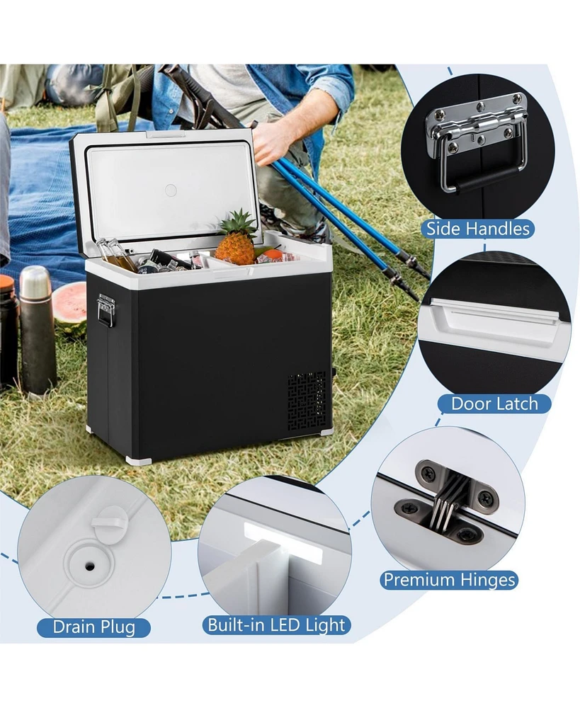 53QT Portable Dual Zone 12V Car Refrigerator Compressor Fridge Freezer for Vehicles Camping Travel-Black