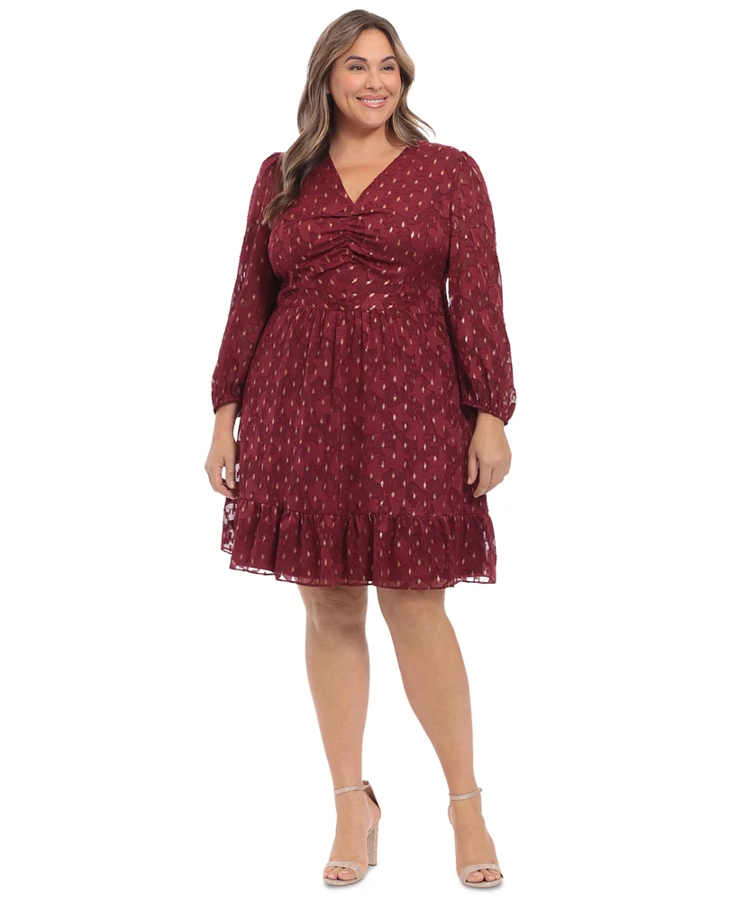 London Times Plus Clip-Dot Fit & Flare Dress