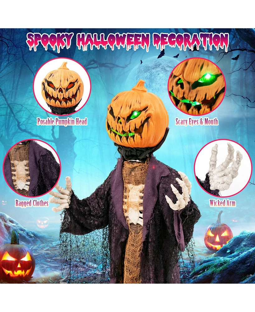 Skonyon 5.6 Feet Halloween Animated Standing Pumpkin Scarecrow