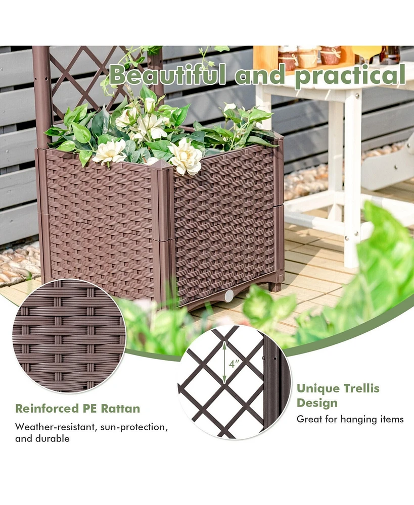 Skonyon Raised Garden Bed with Trellis Planter Box for Climbing Plants -Brown