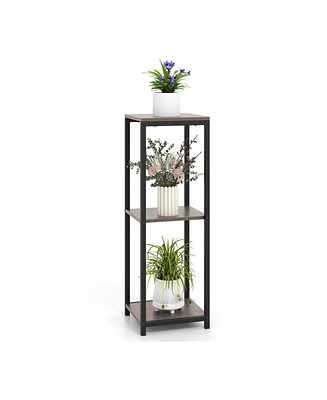 3-Tier Tall Metal Plant Stand Corner Plant Holder with Anti-tipping Device-Black & Gray