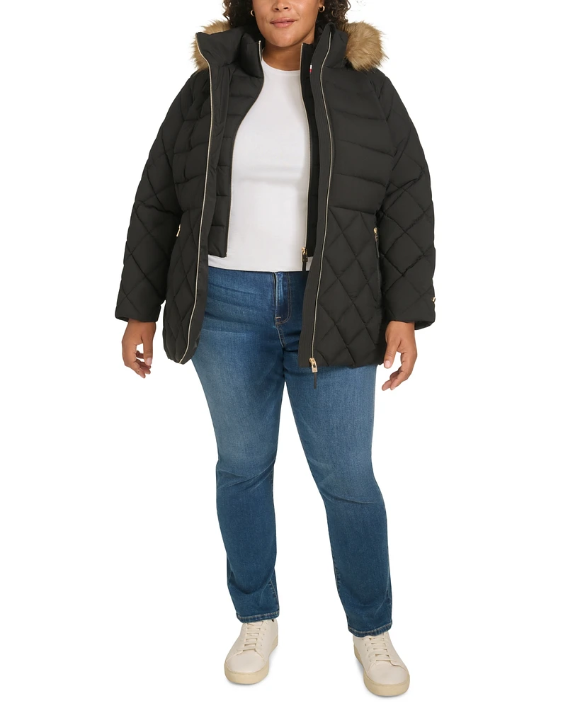 Tommy Hilfiger Plus Size Faux-Fur-Trim Hooded Puffer Coat