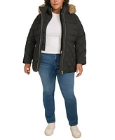 Tommy Hilfiger Plus Size Faux-Fur-Trim Hooded Puffer Coat