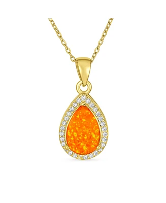 Bling Jewelry Necklace with Cz Accent and Opal Teardrop Pendant in Sterling Silver