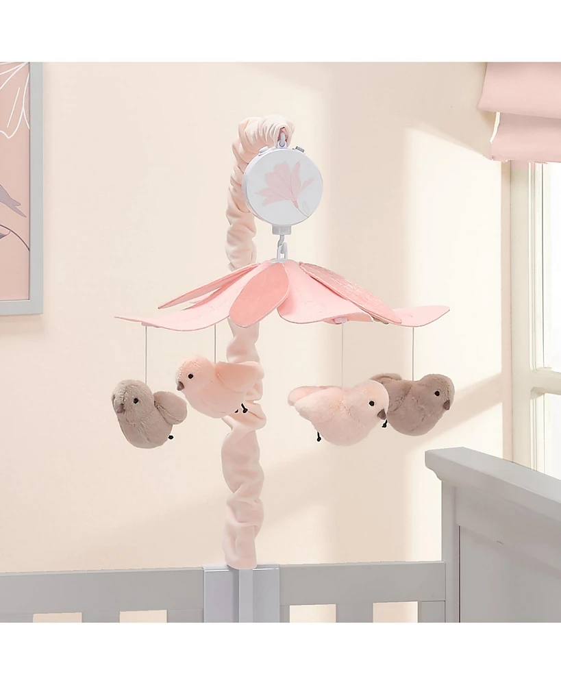 Lambs & Ivy Petals Pink/Gray Birds Musical Baby Crib Mobile Soother Toy