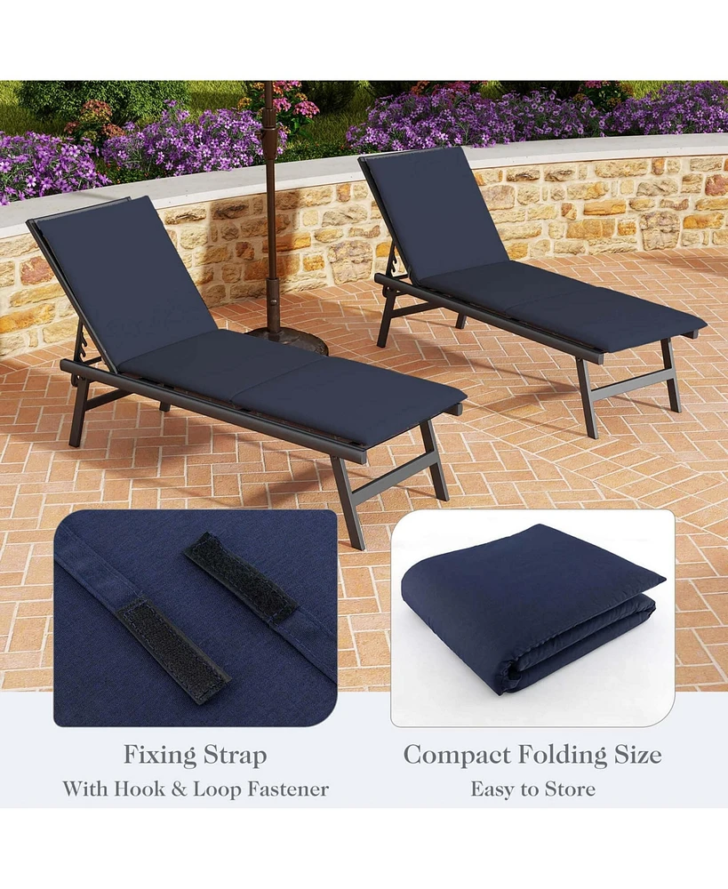 Outdoor Chaise Lounge Cushion with Hook & Loop Fastener Fixing Straps Patio