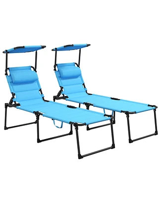 Outdoor Lounge Chair with Sunshade Roof for Beach Camping