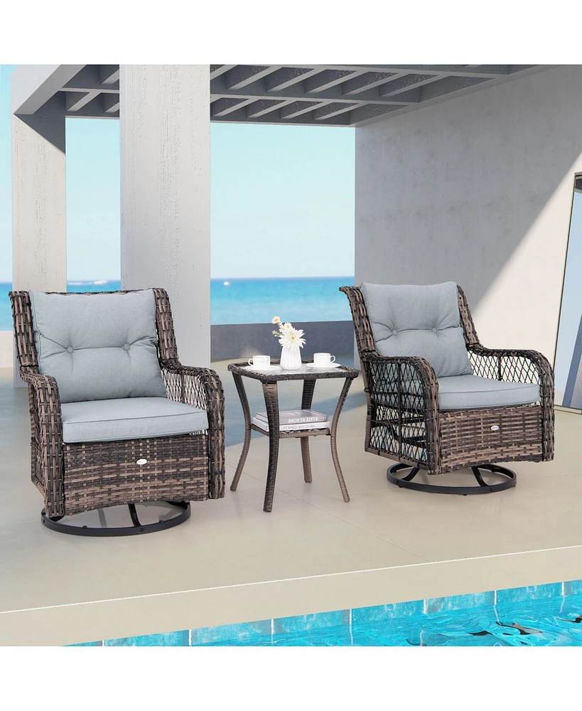 3 Pieces Outdoor Swivel Rocker Set with Small Side Table