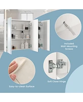 Sugift Frameless Bathroom Wall Mounted Mirror Cabinet with 3 Doors and Adjustable Shelves