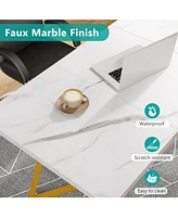 Tribesigns Modern Gold Computer Desk: 55 Inches White and Gold Home Office Desk with Metal Legs, Faux Marble Study Writing Table for Small Spaces, Sim