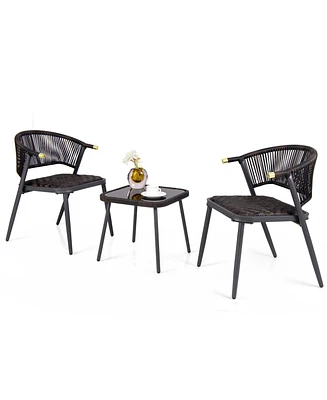 3 Pieces Patio Rattan Furniture Set for Backyard Poolside-Brown and Black