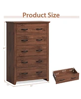Tall Storage Dresser with 5 Pull-out Drawers for Bedroom Living Room-Walnut