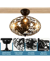 5 Blades Enclosed Ceiling Fan with Light and Remote Control-Black