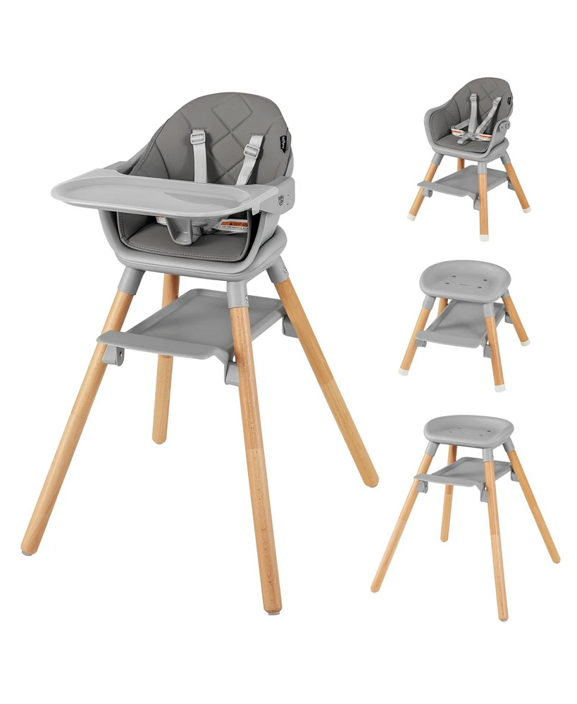 Costway Toddler 6-in-1 Convertible Wooden Highchair Feeding Chair with Removable Tray