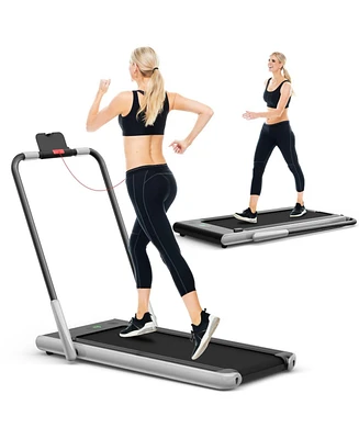 2-in-1 Folding Treadmill with Remote Control and Led Display-Silver