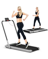 2-in-1 Folding Treadmill with Remote Control and Led Display-Silver