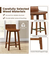 24.5" Wood Bar Stools Set of 2 with Solid Back & Seat Mid Century Bar Chairs