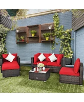 5PCS Outdoor Patio Rattan Furniture Set Sectional Conversation