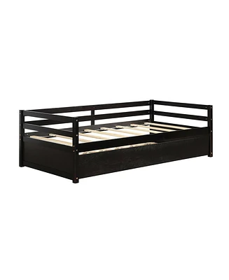 Costway Twin Trundle Daybed Wooden Slat Support Mattress Platform for Kids
